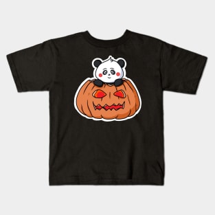 Halloween Panda Pumpkin Funny Party Costume Pandakin Kids T-Shirt